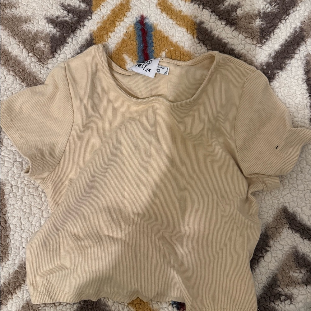 Princess Polly Beige Ribbed Short Sleeve Tee